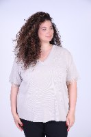 חולצת שימי פס תחרה אבן