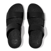 לולו סלייד עור שחור רצועות חלקות פיטפלופ FITFLOP