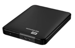 כונן חיצוני קשיח Western Digital Elements Portable 5TB – פריט בודד שחור עם חיבור USB גלוי ולוגו WD