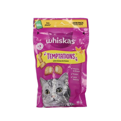 ויסקס טמפטיישן חטיף לחתולים עם עוף 60 גרם - WISKAS TEMPTATIONS CHICKEN 60G