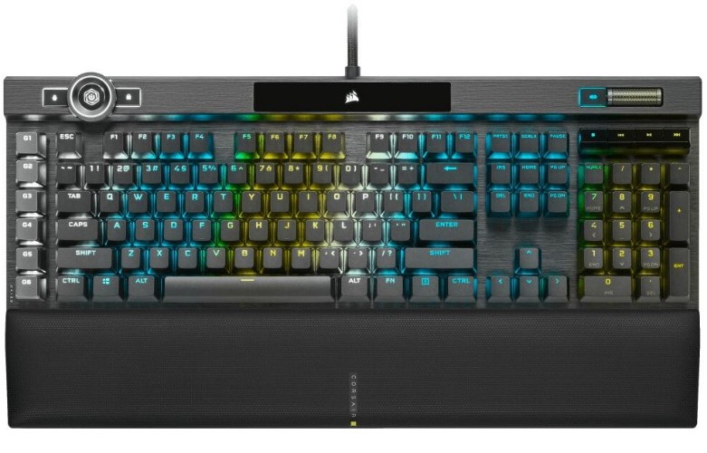 מקלדת גיימינג Corsair K100 RGB עם מתגי OPX אופטיים, חוגת iCUE ומקשי מאקרו