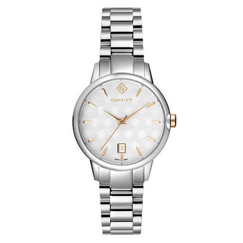 שעון גאנט נשי דגם רוטפורד רצועת מתכת ולוח לבן