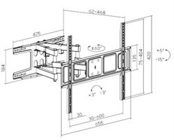 תרשים של זרוע קיר חזקה דו מפרקית למסכי 37”-80” מבית לומי Lumi LPA63-466