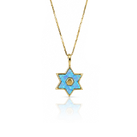 שרשרת זהב מגן דוד זהב מאבן אופל