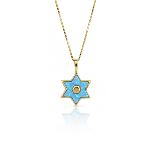 שרשרת זהב מגן דוד זהב מאבן אופל