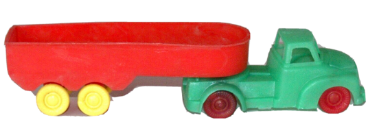 משאית צעצוע מפלסטיק עם עגלה, צעצוע וינטאג' ישראל שנות ה- 60, ישראליאנה