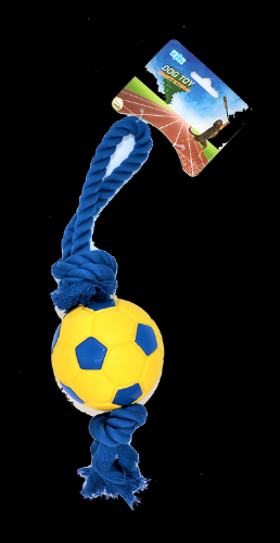 צעצוע לכלב כדורגל מצפצף עם חבל קטן