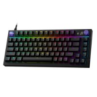 מקלדת גיימינג מכנית צבע שחור Logitech G316 X 75% – מקלדת חוטית שחורה עם תאורת RGB וגלגלת שליטה המוצגת על רקע לבן