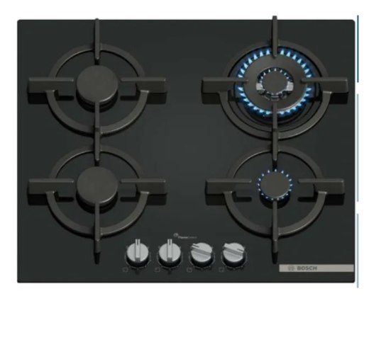 כיריים גז 60 ס"מ 4 להבות מסדרת FlameSelect דגם PPH6A6I10Y בוש Bosch זכוכית שחורה
