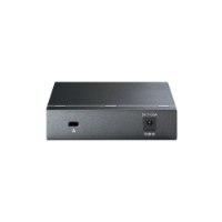 מתג שולחני Tp-Link TL-SG105S 5-Port Desktop Switch – מציג את גבו של המתג האפור עם כניסת חשמל וחריץ נעילה עם אלחוטי