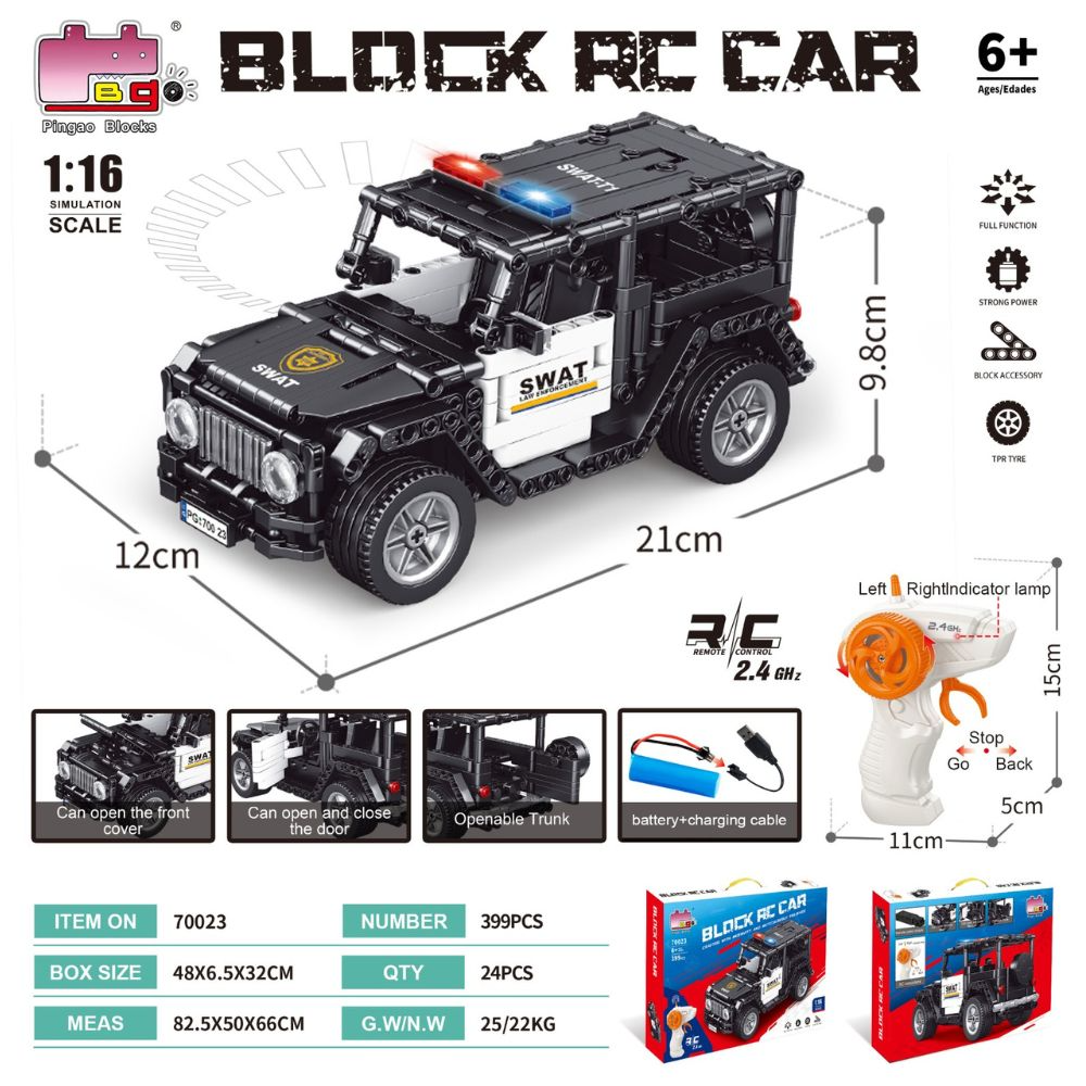 ג'יפ משטרה להרכבה נטען 488 חלקים ושלט RC רחוק - Pingao Blocks 70023 1:16