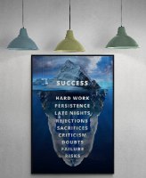 "Success" תמונת קנבס מעוצבת עם משפט מוטיבציה והשראה על רקע קרחון - תמונה למשרד או חדר עבודה