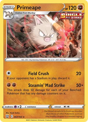 קלף בודד single פוקימון - primeape - Battle Styles - 067/163
