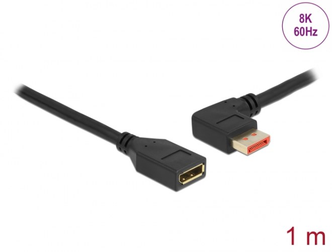 כבל מאריך Delock DisplayPort 1.4 HDR Cable 90° Left angled 8K 60 Hz 1 m