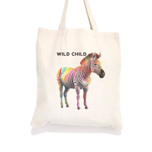 תיק בד עם הדפס זברה צבעונית WILD CHILD