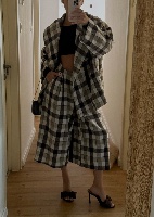 Brown Plaid Tailored Midi Pants