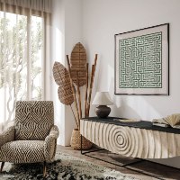 "Sage Maze.01" –תמונה מרובעת מינימאלסטית מודרנית אבסרקט בגווני ירוק בהיר ובז' בהיר לחלל מודרני