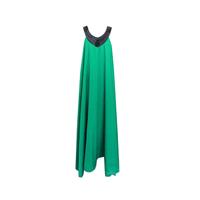 שמלת לילה ירוקה בשילוב דמויי עור לייזר קאט