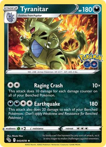 קלף בודד single פוקימון - tyranitar - Pokemon Go - 043/078