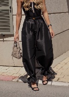 Black Taffeta Balloon Tie Pants