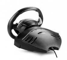 הגה מירוצים עם דוושות Thrustmaster T80 Ferrari 488 GTB Edition – שחור נראה בזווית קלה על רקע לבן עם כבל יוצא