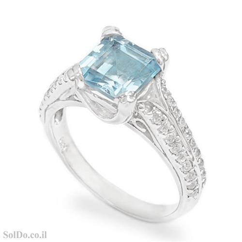 טבעת מכסף משובצת אבן טופז כחולה וזרקונים RG6131 | תכשיטי כסף 925 | טבעות כסף