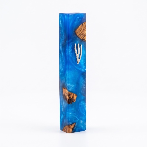 Luxury Mezuzah Case 15 cm – Royal Blue and Olive Wood