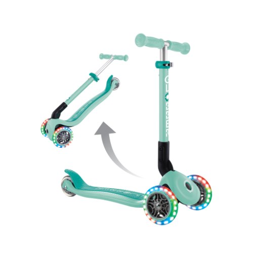 קורקינט 3 גלגלים לילדים Globber Primo Junior Foldable Lights מתקפל עם גלגלים מאירים בצבע מנטה