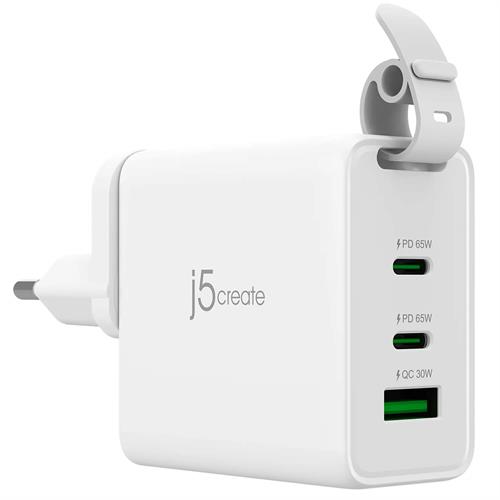 מטען נסיעות j5create 65W GaN עם 2 יציאות USB-C ויציאת USB-A