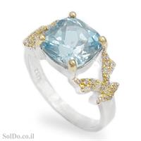 טבעת מכסף משובצת אבן טופז כחולה, אבני זרקון וציפוי גולדפילד RG8767 | תכשיטי כסף 925 | טבעות כסף