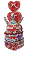 עוגת קינדר 3 קומות מארז מתנה מפנק לנשים "הלב המשולש"  מכיל: 14 קינדר קארד ,20 קינדר היפו ,24 אצבעות קינדר , 6 מיני בואנו,ביצה מקסי ,2 ביצים ג'וי קינדר ו- 3 רול אפ rool ups בלון בובו בינוני מעוצב-ניתן להוסיף כיתוב אישי על הבלון.