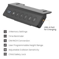 מעמד רגליים עגולות לשולחן חשמלי צבע שחור Lumi M10-23DE – לוח בקרה דיגיטלי שחור עם תצוגה כפתורים חיבור USB ורשימת תכונות