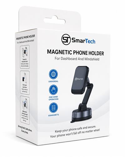 מעמד וואקום לשמשה ולדשבורד SmarTech C740 - עם 6 מגנטים לאחיזה חזקה במיוחד