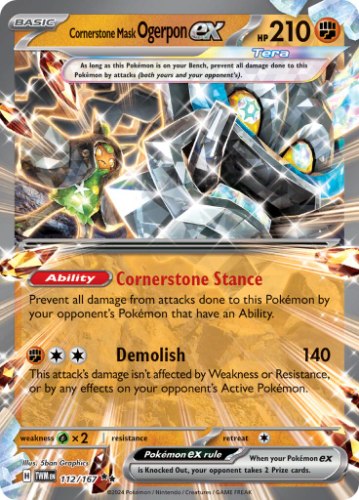 קלף פוקימון בודד single - CORNERSTONE MASK OGERPON EX – TWILIGHT MASQUERADE – 112/167