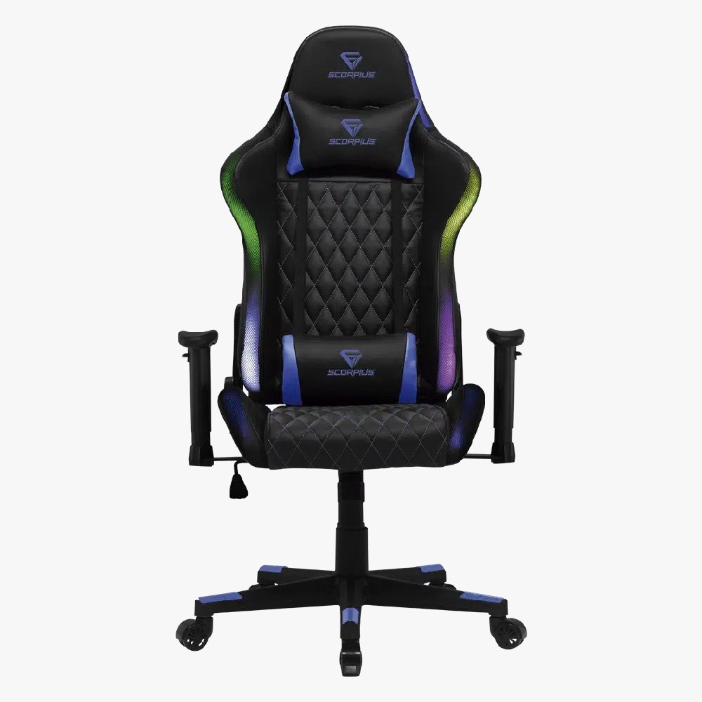 כסא גיימינג מואר SCORPIUS GC65E RGB בצבע שחור משולב כחול