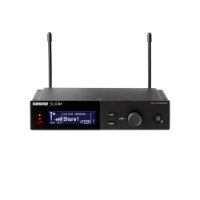 מערכת מיקרופון אלחוטית Shure SLXD24+/58 – מקלט אלחוטי שחור עם אנטנות מסך תצוגה כחול וכפתורים קדמיים פריט בודד עם Wi-Fi
