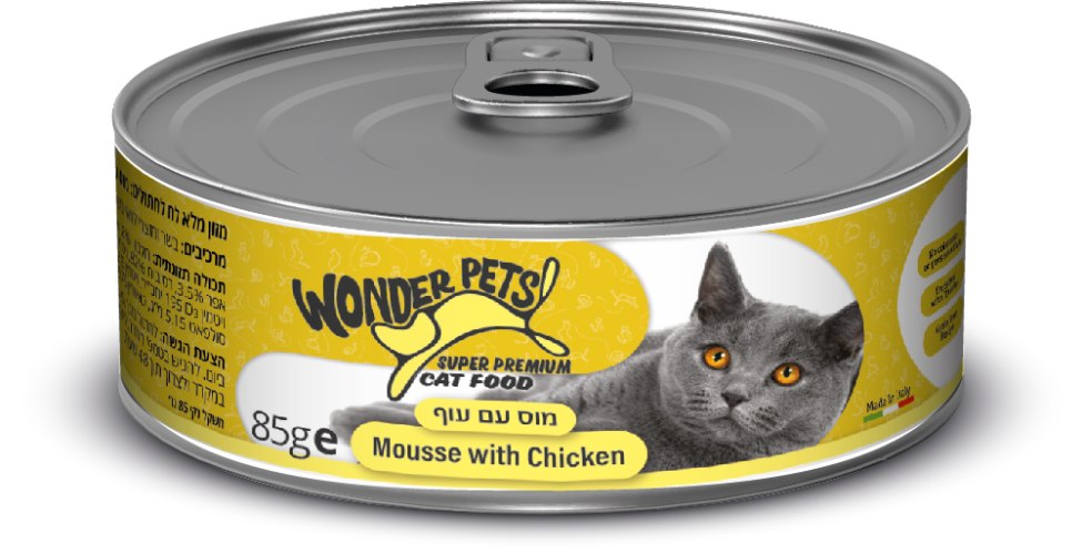 וונדר פטס מעדן לחתול מוס עם עוף 85 גרם