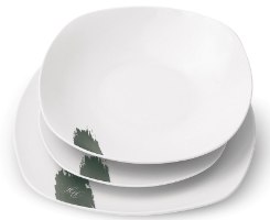 סט כלי אוכל פורצלן 18 חלקים Berlinger Haus BH10205 – שלוש צלחות לבנות מעוצבות ירוק כהה מוערמות