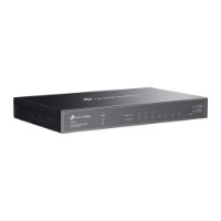 מתג שולחני מנוהל Omada SG2008P +PoE – מתג רשת שולחני שחור נצפה מלפנים בזווית קלה עם לוגו