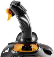 בקר טיסה Thrustmaster T-16000M FCS PC – בקר שחור עם הדק כתום ועיטורים כתומים