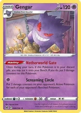 קלף בודד single פוקימון - GENGAR - Lost Origin - 066/196 - REVERSE HOLO - אנגלית