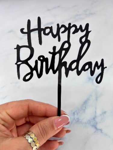 טופר happy birthday עם מקל - שחור