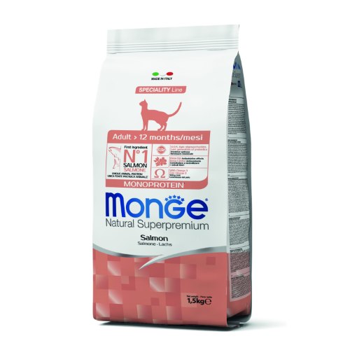 מונג סלמון לחתול בוגר 1.5 ק"ג - MONGE ADULT CAT RICH IN SALMON 1.5 KG