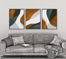 "Smoky Quartz" סט שלוש תמונות הדפס ציור אבסטרקט בסגנון צבעי מים בגווני חום, לבן, אפור ושחור
