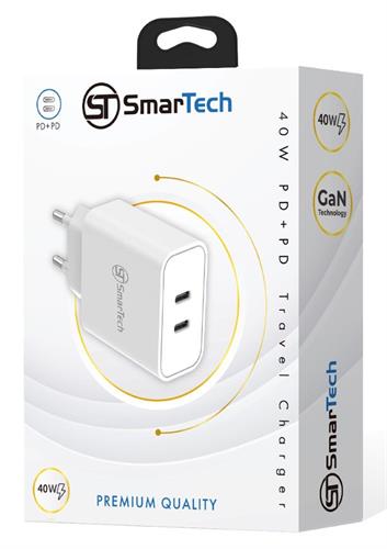 מטען קיר כפול 40W GaN - דגם STTC40W חברת SmarTech