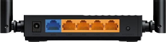 ראוטר TP-Link AC1200 Dual Band Wi-Fi Archer C64 – מבט מאחור על יציאות WAN/LAN, כפתור איפוס ואנטנות