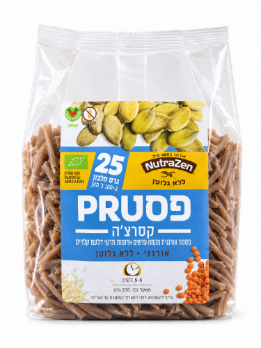 פסטה קסרצ׳ה אורגנית מקמח עדשים אדומות וזרעי דלעת ללא גלוטן 250 גרם - נוטרה זן