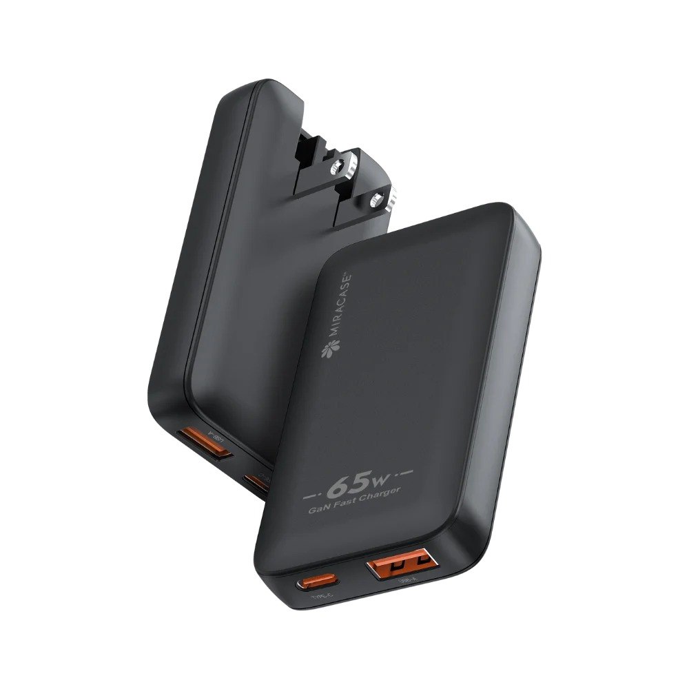 מטען קיר מהיר 65W צבע שחור Miracase MWC65W – מטען שחור אחד עם יציאות USB-C ו-USB-A