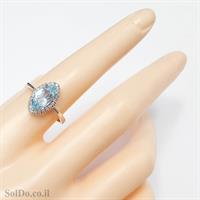 טבעת מכסף משובצת אבן טופז כחולה וזרקונים RG6069 | תכשיטי כסף 925 | טבעות כסף