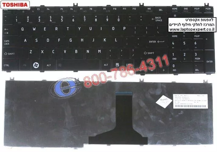 מקלדת למחשב נייד טושיבה Toshiba Satellite L650 L670 Glossy Black NSK-TN0GV , 9Z.N4WSV.001